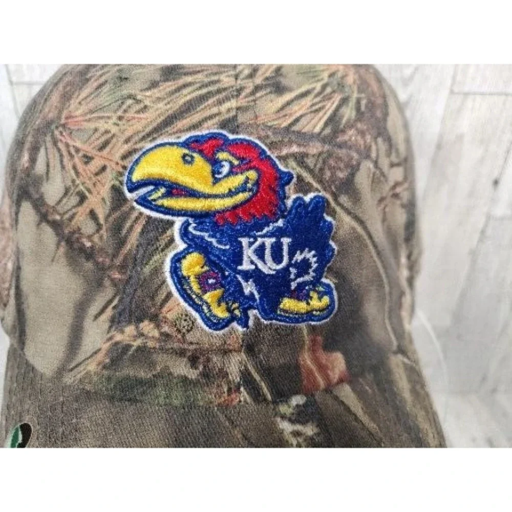 Kansas Jayhawks KU Hat Fan Favorite Mossy Oak Camo Adjustable Cap Mens NEW